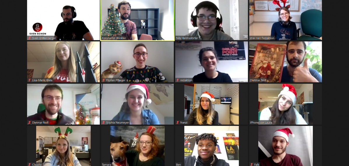 Ein Screenshot von einem digitalen max neo Weihnachtsmeeting