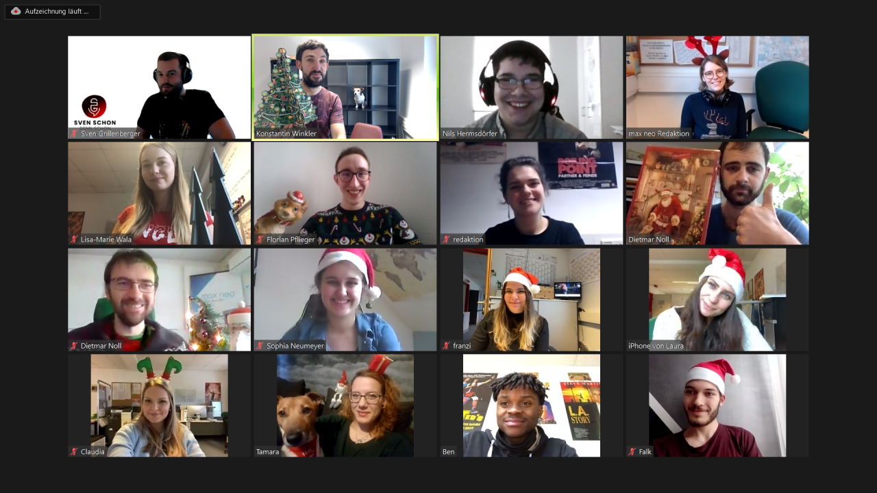 Ein Screenshot von einem digitalen max neo Weihnachtsmeeting