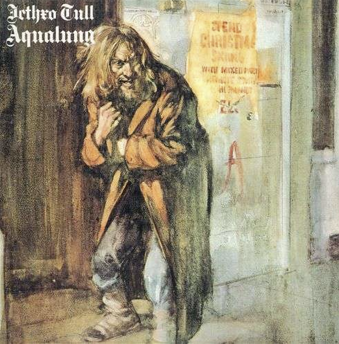 Das Albumcover "Aqualung" von Jethro Tull ist ein gemaltes Bild von einem Mann mit einem Mantel.