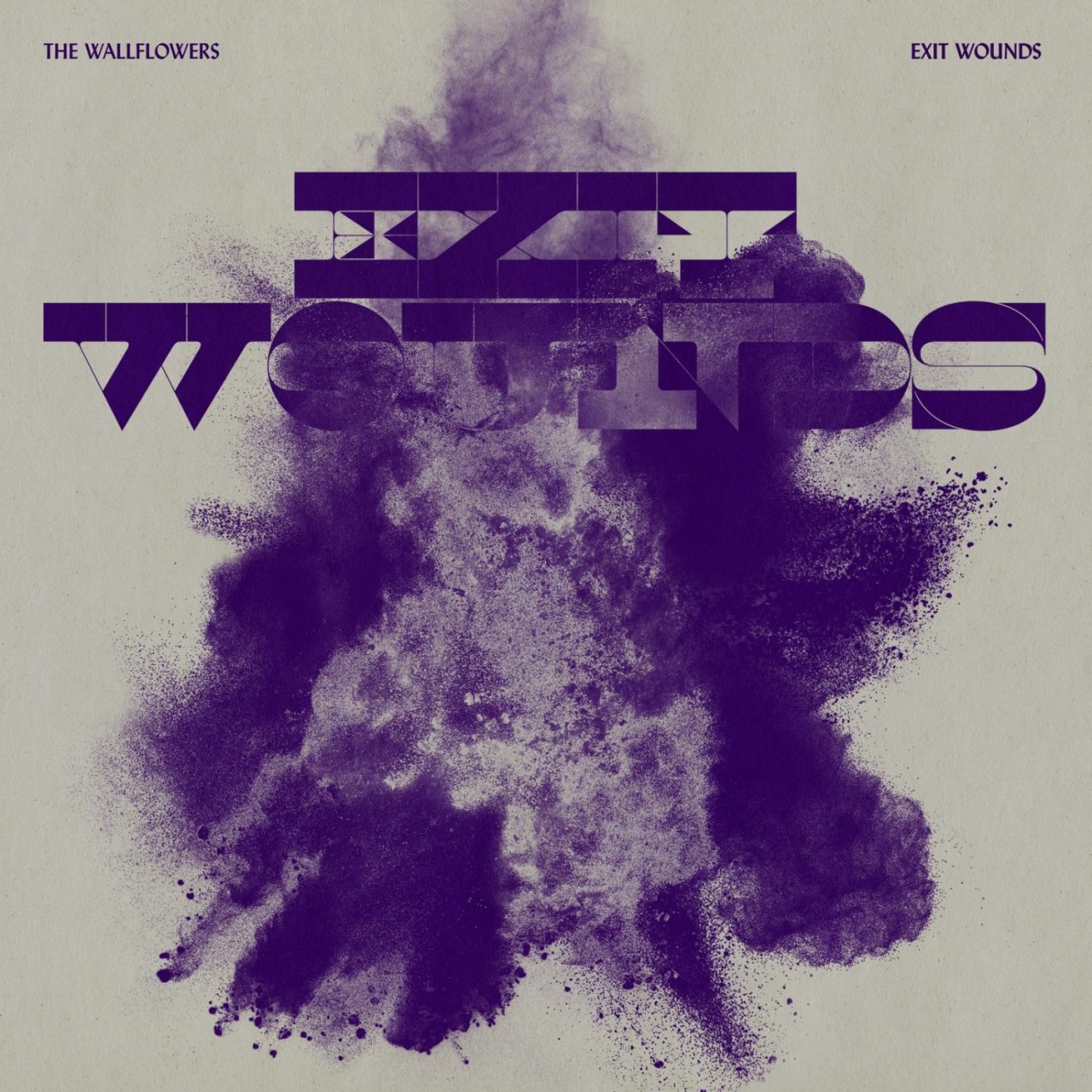 das Albumcover "Exit Wounds" von The Wallflowers hat einen hellen Hintergrund. Im Vordergrund ist eine violette Farbexplosion.