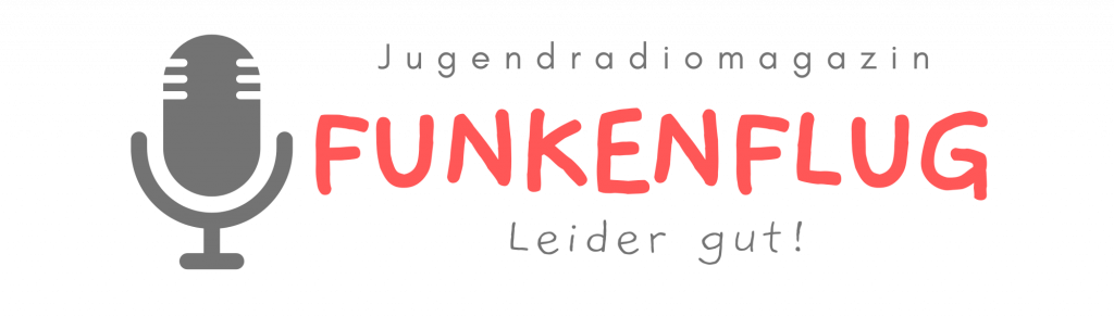 Das Logo zeigt ein graues Mikrofon. Daneben steht "Jugendradiomagazin Funkenflug - Leider gut!"