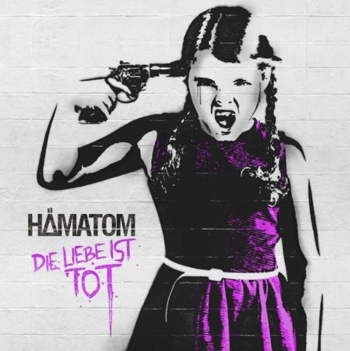 Das Albumcover "Die Liebe ist tot" von Hämatom zeigt ein Graffiti eines Mädchens, das sich die Pistole an den Kopf hält.
