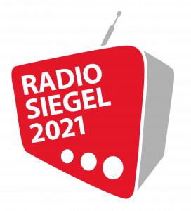 Das Logo vom Radiosiegel 2021 ist ein Radio in rot und grau.