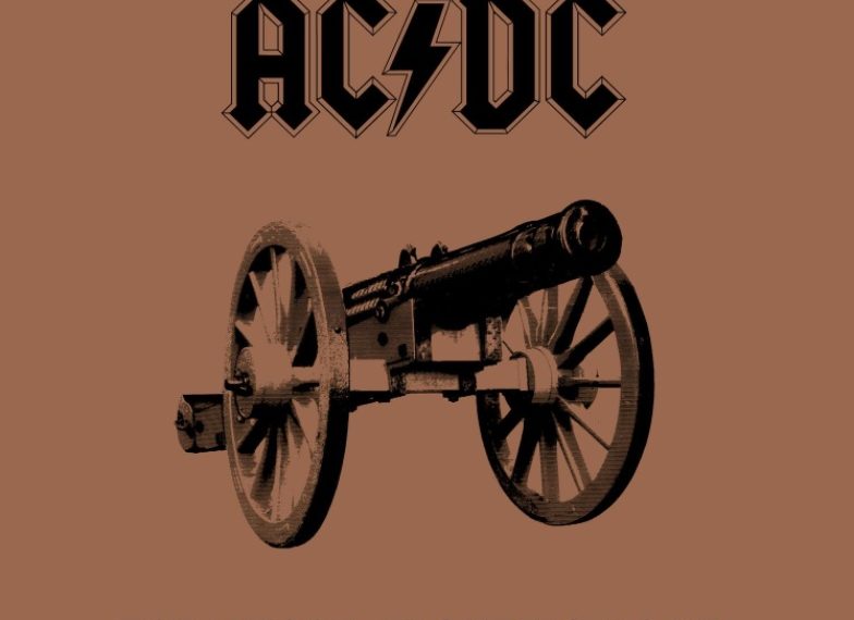 Das Albumcover "For Those About To Rock (We Salute You)" von AC/DC ist hellbraun. In der Mitte ist eine schwarze Kanone zu sehen. Oben drüber und unten drunter stehen Bandname und Albumtitel.