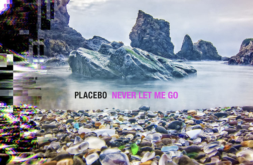 Das Albumcover "Never Let me Go" von Placebo zeigt ein Gewässer, mit Felsen. Im Vordergrund sind Steine in allen möglichen Farben zu sehen.