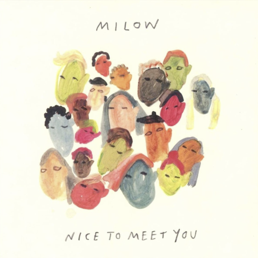 Das Albumcover "Nice To Meet You" von Milow zeigen mehrere gemalte Köpfe. Mit Kinderschrift stehen Album- und Interpretname darunter und darüber.