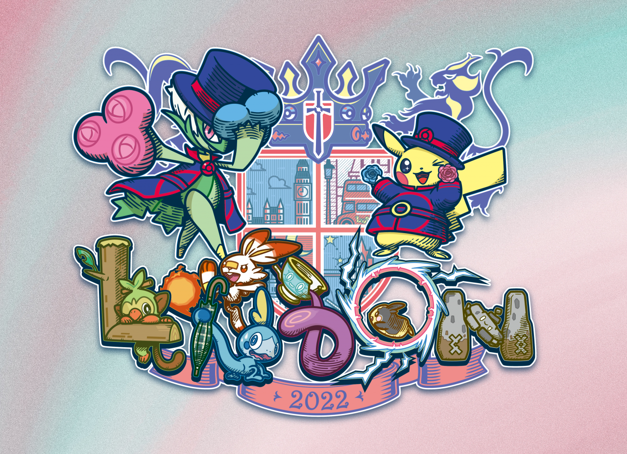 Das Logo der Pokémon-Weltmeisterschaften: Verschiedene Pokémon formen sich gemeinsam zum Schriftzug "London", da die WM dort stattfindet