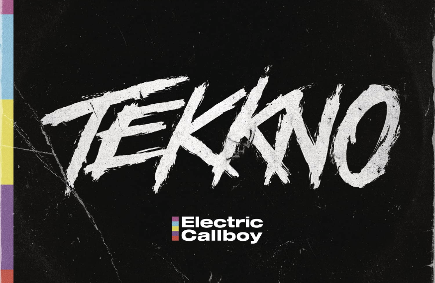 Das Albumcover "Tekkno" von Electric Callboy ist schwarz. In weißen Lettern stehen Album- und Bandname drauf.