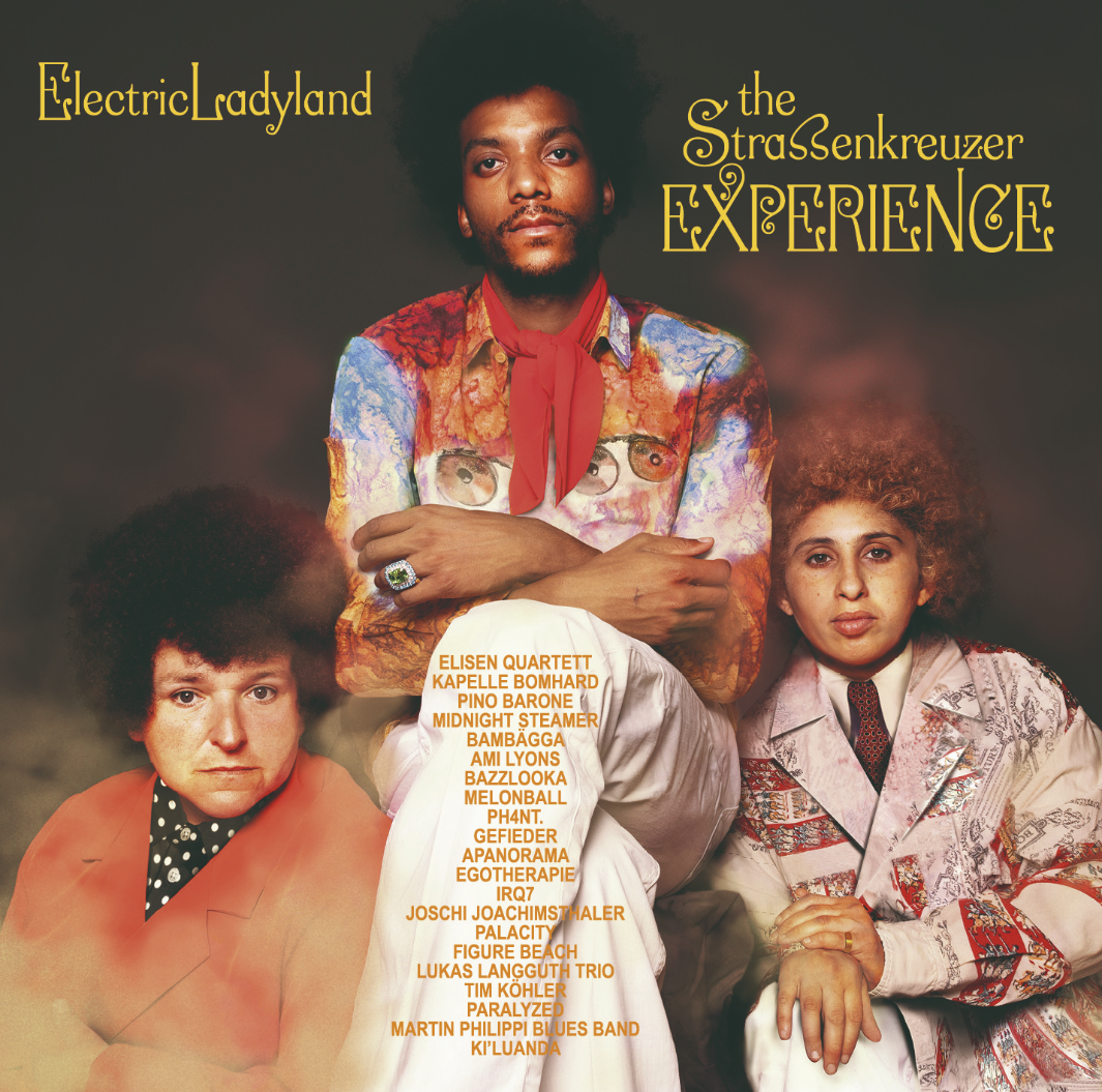 Das Albumcover "Electric Ladyland" von The Straßenkreuzer Experience zeigt drei Menschen, die nebeneinander sitzen und in die Kamera schauen.