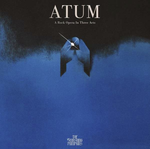 Das Albumcover "Atum: A Rock Opera In Three Acts" von The Smashing Pumpkins zeigt einen blauen Hintergrund, der nach oben hin schwarz wird. In der Mitte befindet sich eine abstrakte Figur.