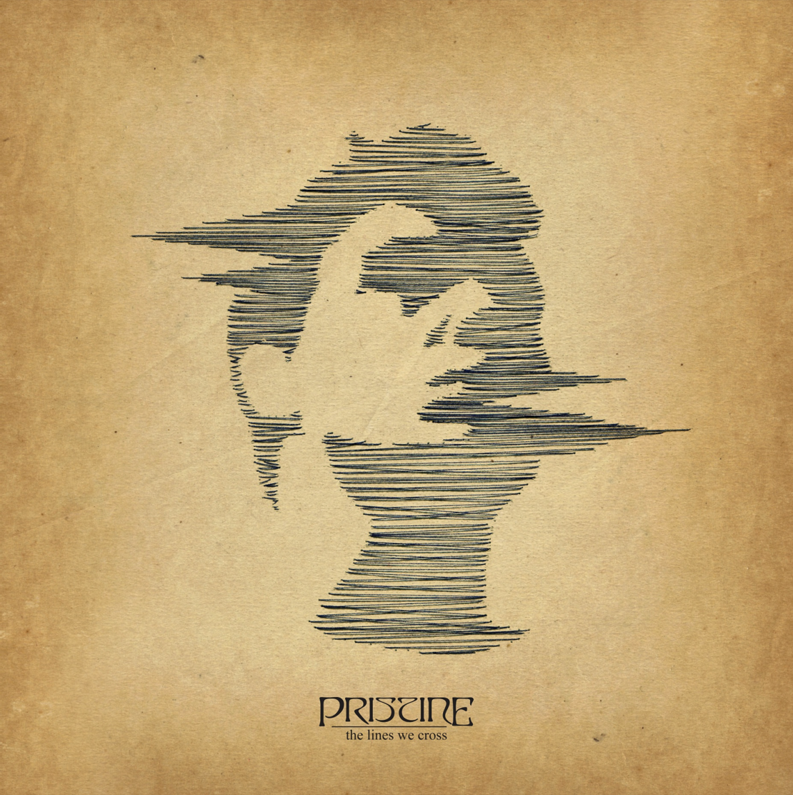 Das Albumcover "The Lines We Cross" von Pristine ist braun. Darauf ist eine gezeichnete Figur. Die Figur ist schraffiert.