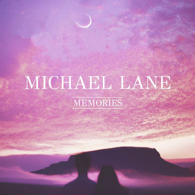 Das Bild zeigt das Albumcover "Memories" von Michael Lane. Auf dem Foto ist ein rosa gefärbter Himmel mit einer Mondsichel zu sehen.