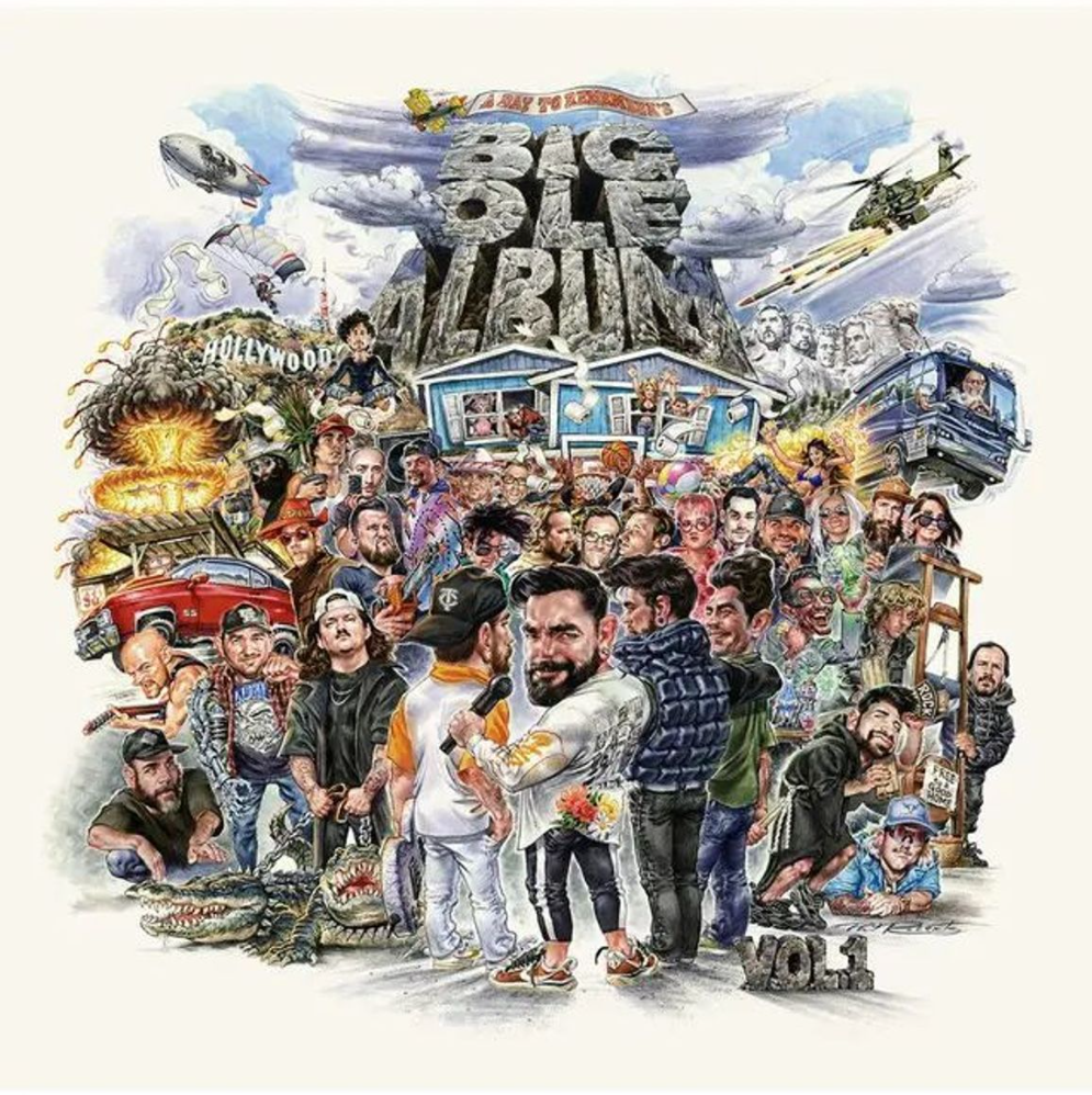 Das Albumcover zu "Big Ole Album Vol. 1" von A Day To Remember. Es zeigt eine Menschenmenge im Cartoon Stil.